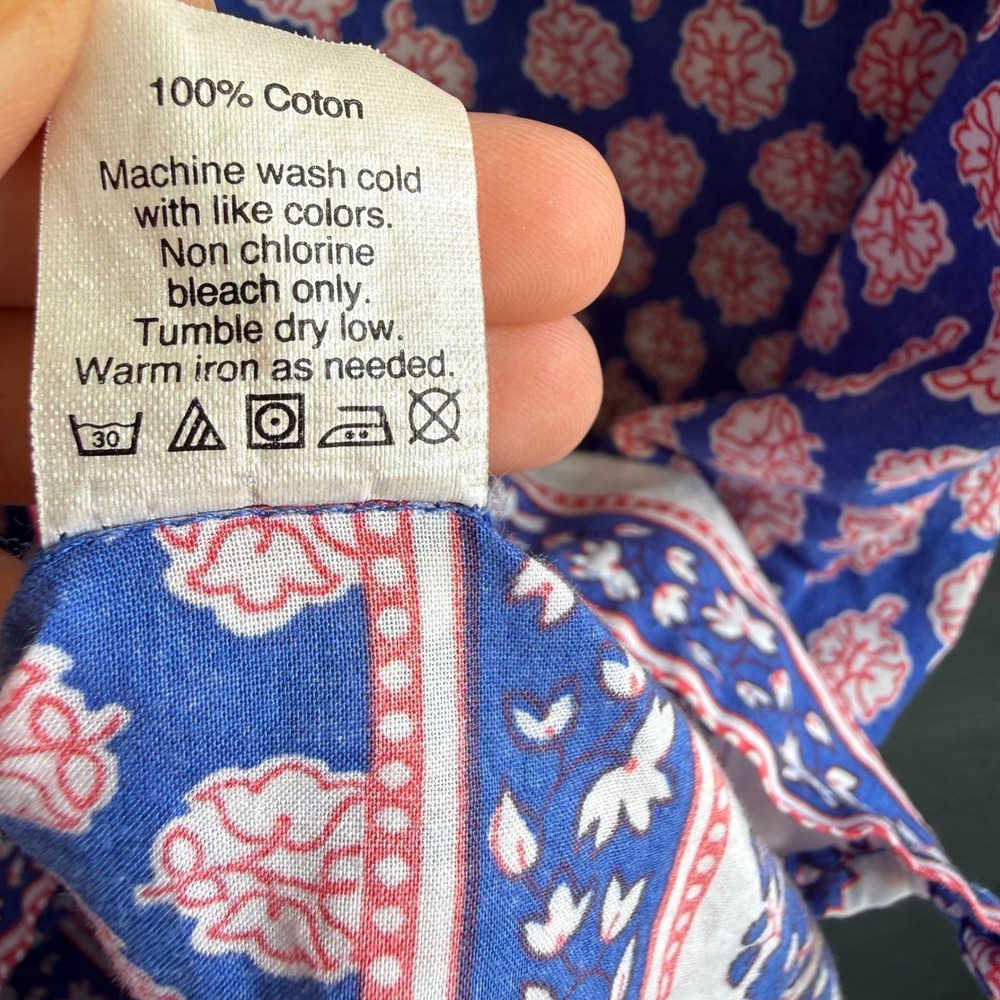 J.Crew Cotton Printed Tunic Top Blue Pink Paisley Boho 3/4 Sleeve Medium - Picture 7 of 9